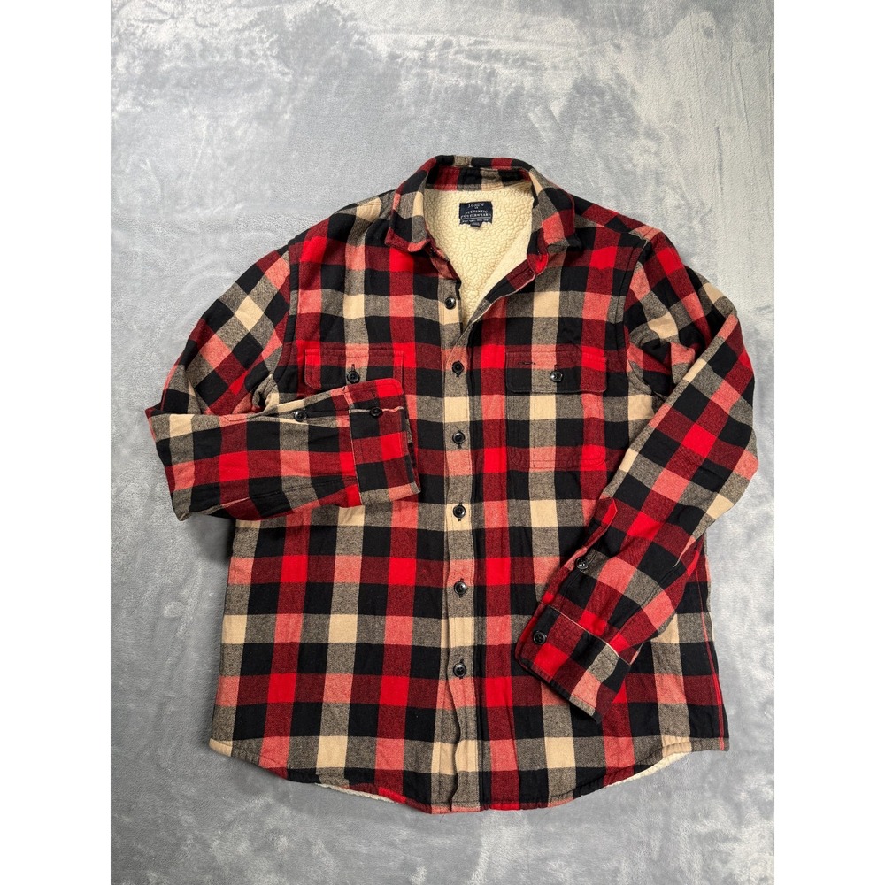 J.CREW Mercantile Mens M Buffalo Plaid Flannel Sherpa Lined Shirt Jacket G7023